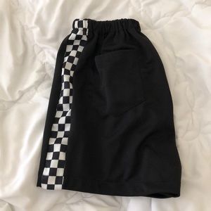 black and checkered athletic shorts